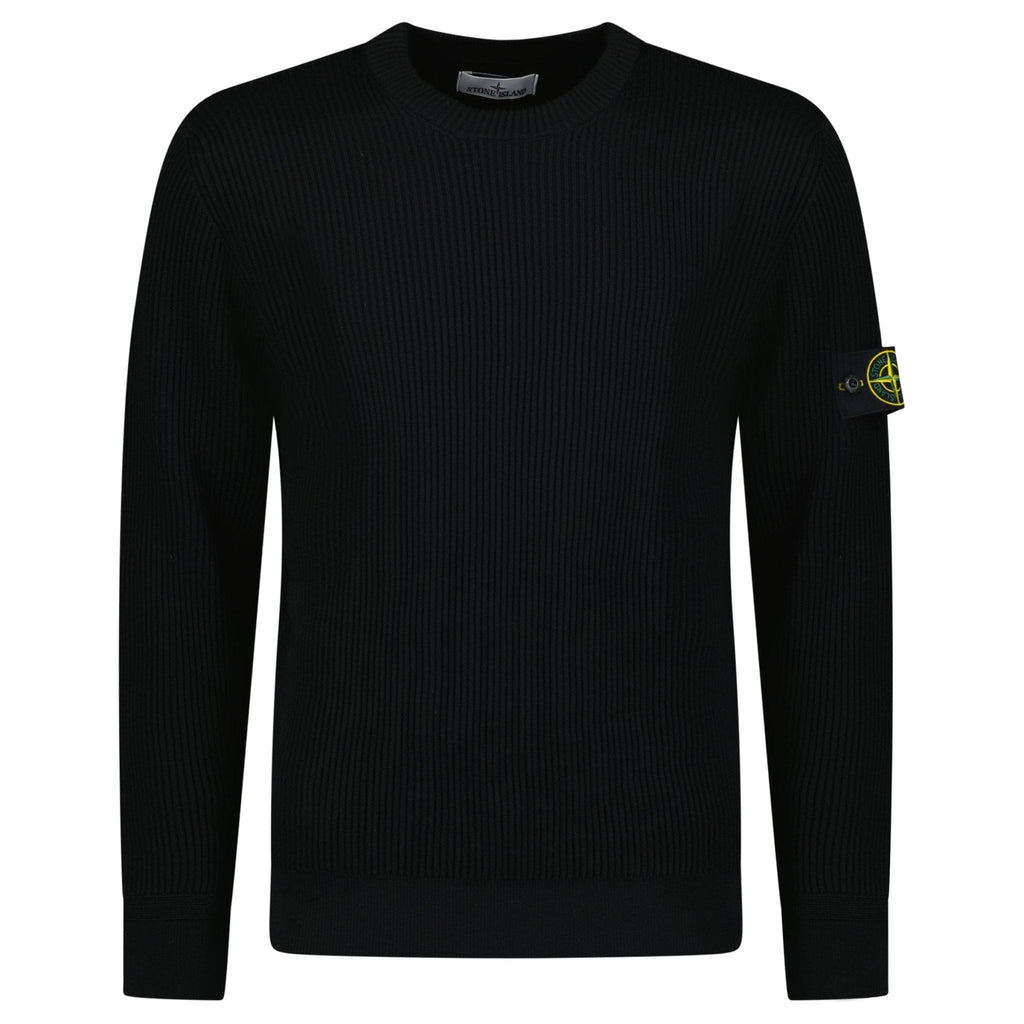 Stone Island Full Rib RWS Wool Crewneck Sweater with Band Motif in Black
