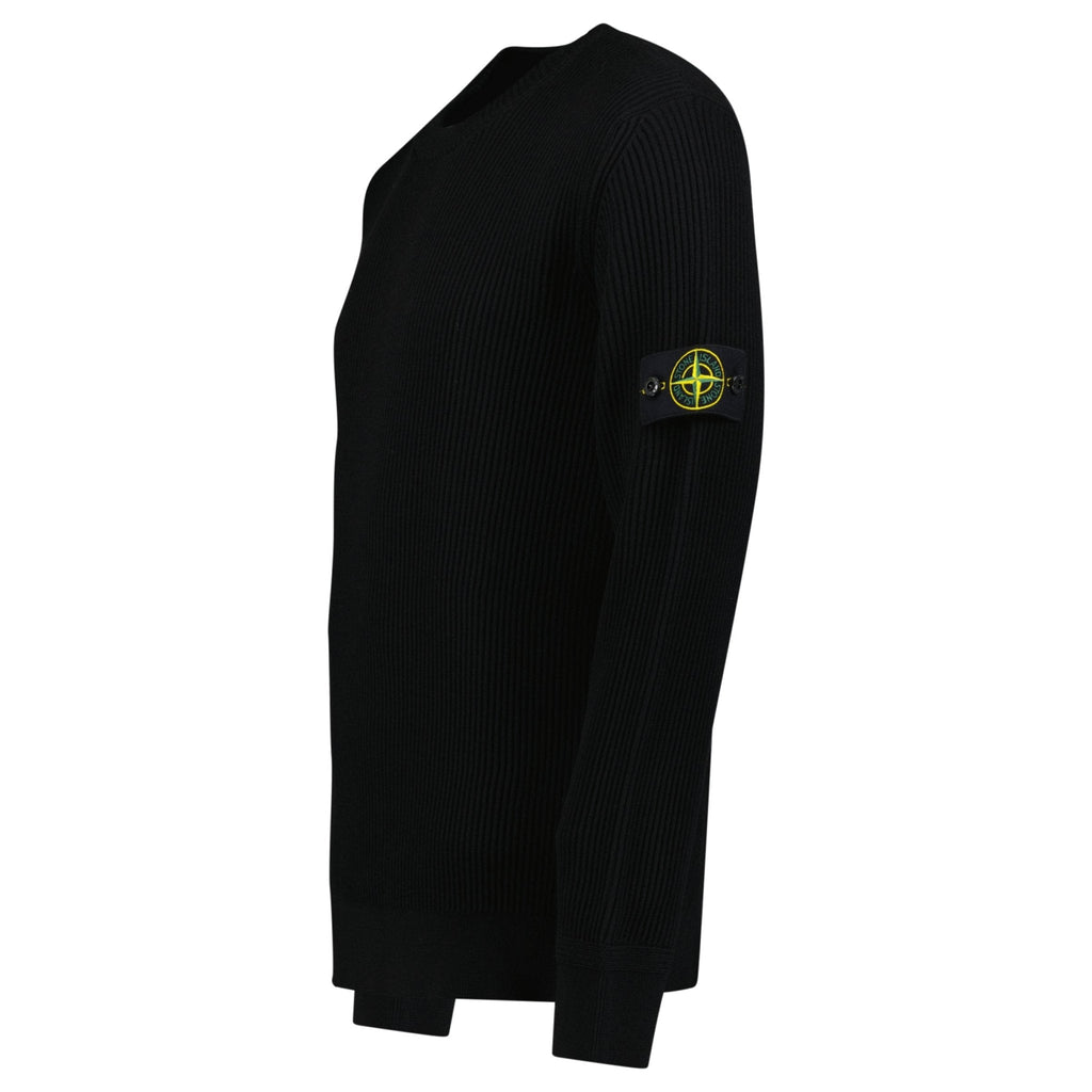 Stone Island Full Rib RWS Wool Crewneck Sweater with Band Motif in Black