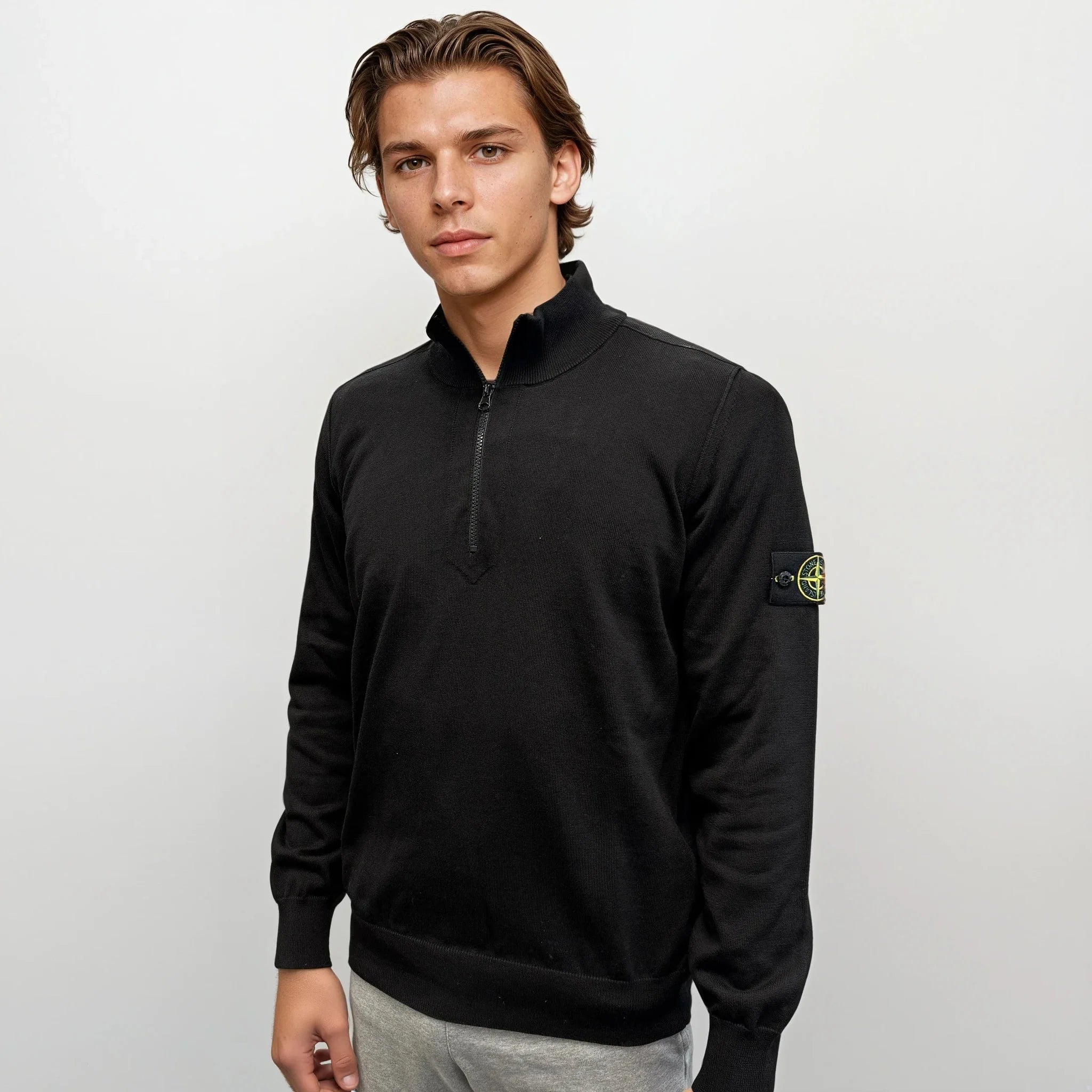 Stone Island Soft Cotton Quarter Zip Sweatshirt Black
