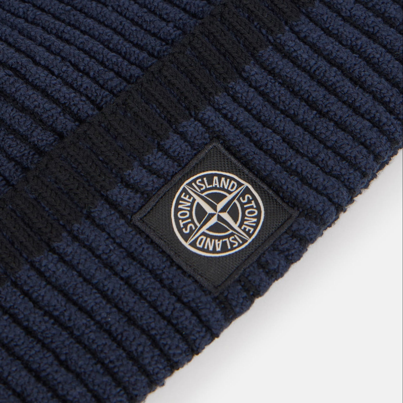 Stone Island Beanie with Vanisé Ribbing and Compass Patch in Navy